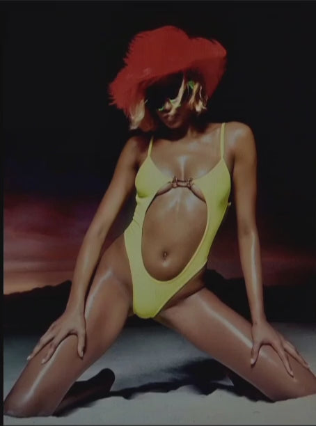 Vibrant Yellow Cut-Out One-Piece Swimsuit with Gold Detail